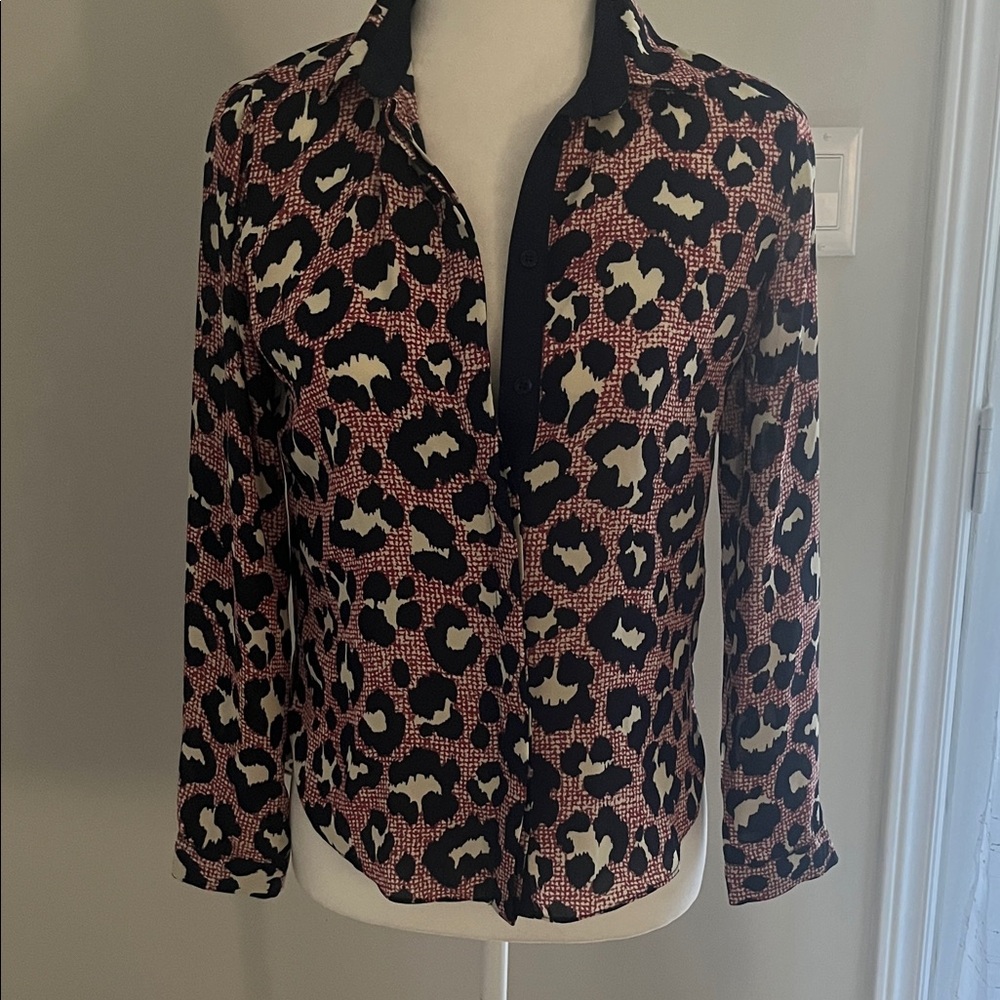 Topshop PETITE Black and Pink Leopard Blouse